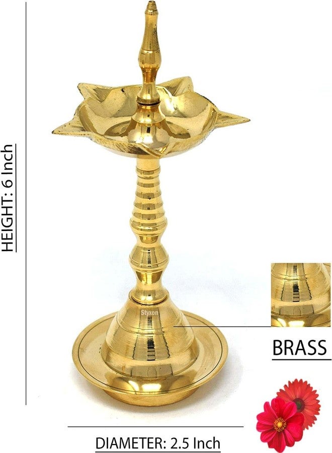 Styxon Brass Kerala Samai Standing Deepak for Puja - Traditional Oil Lamp Diya || Engraved Design Indian Gift Item [6 inch, Set of 2] - Image 5